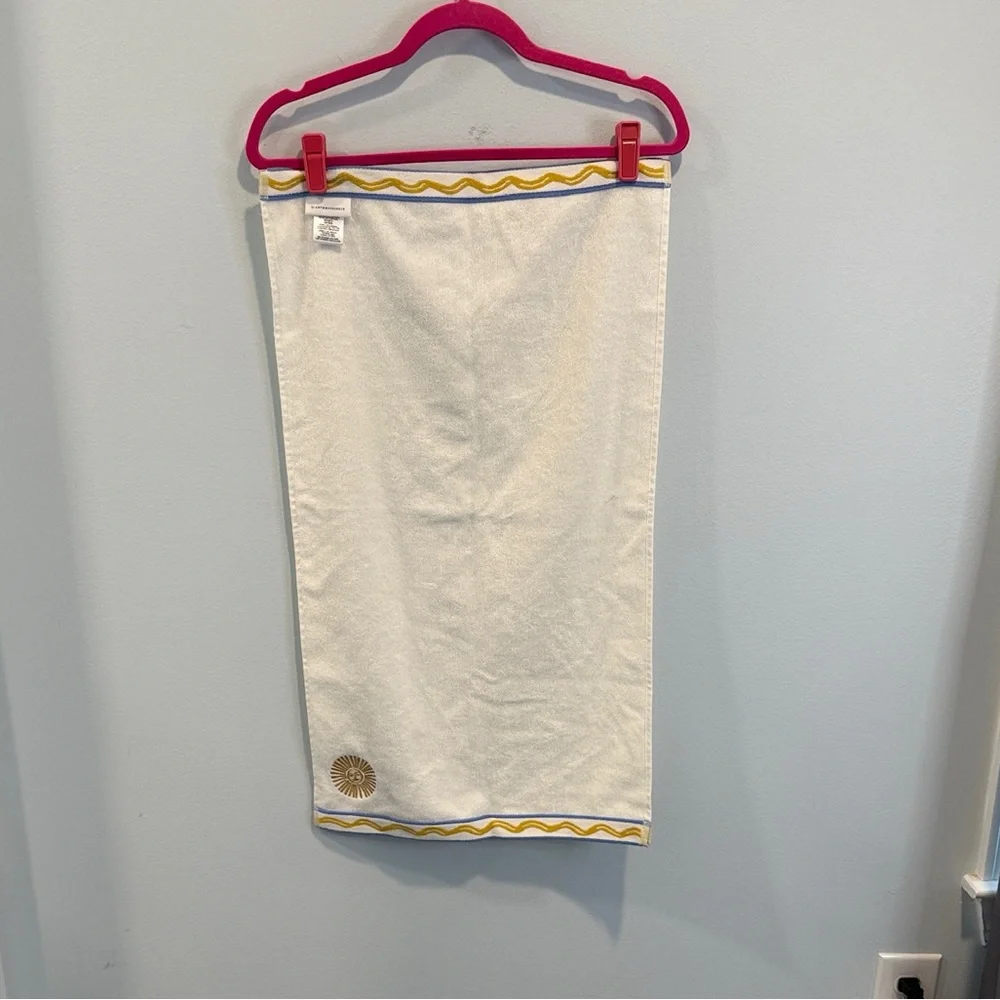 SET of Anthropologie Minnie Cotton Embroidered Icon Hand Towel in Yellow NWT